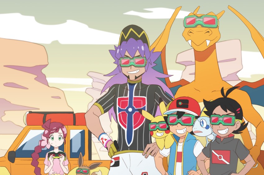 pikachu, ash ketchum, eevee, leon, charizard, and 3 more (pokemon and 1 more) drawn by dododo_dadada