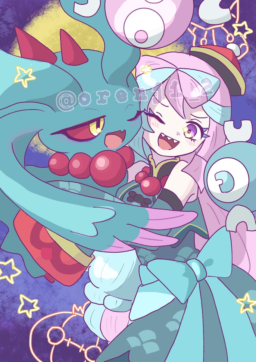 pikachu, chandelure, flutter mane, and iono (pokemon and 1 more) drawn by orenji_2