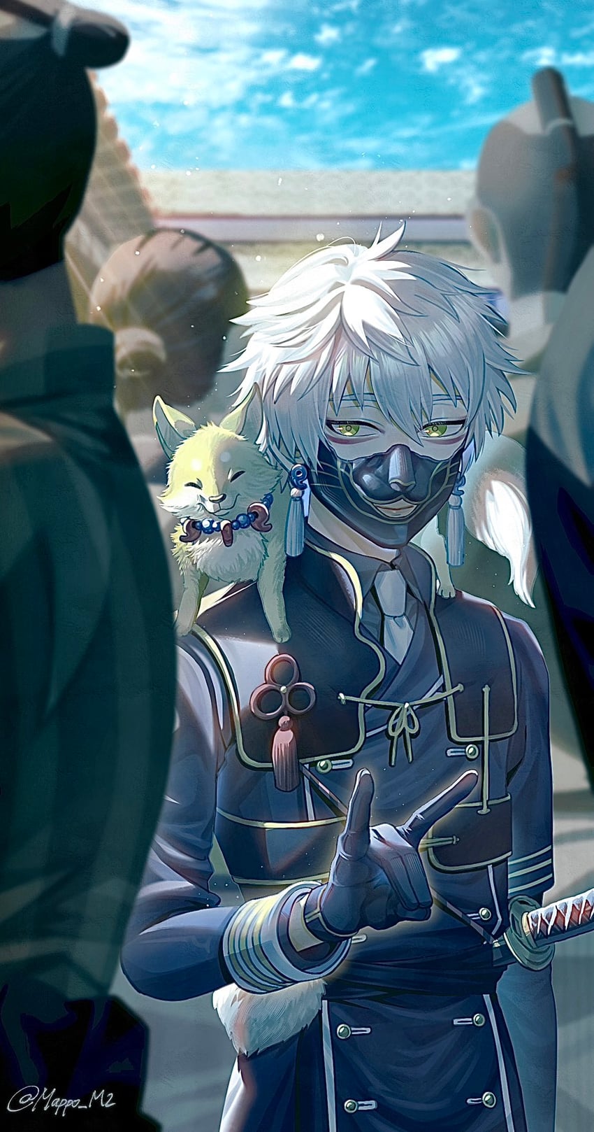 nakigitsune and nakigitsune's fox (touken ranbu) drawn by mappo_m2