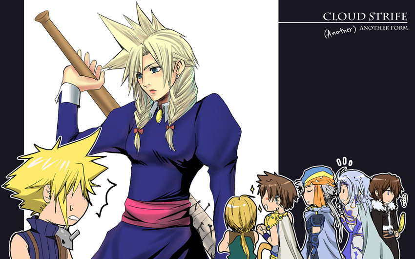 cloud strife, squall leonhart, zidane tribal, bartz klauser, paladin, and 2 more (final fantasy and 7 more) drawn by meru