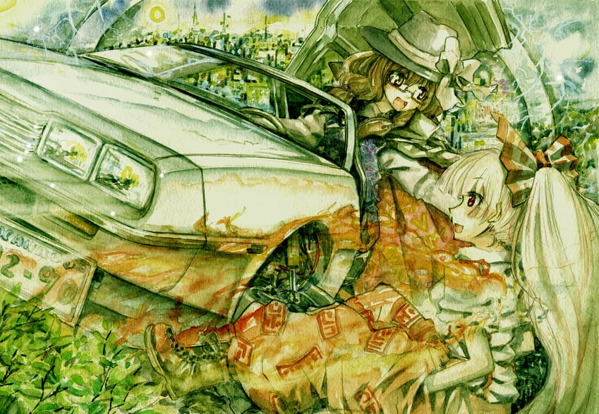 fujiwara no mokou and usami sumireko (touhou and 1 more) drawn by master_(4th)
