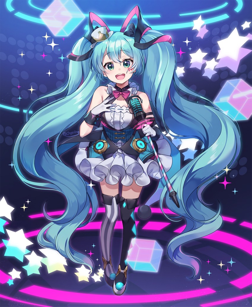 hatsune miku and magical mirai miku (vocaloid and 1 more) drawn by chyoling