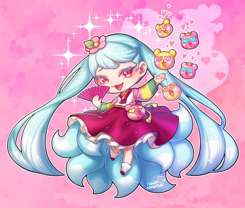kumiho cookie, giant yellow bear jelly, and giant pink bear jelly (cookie run and 1 more) drawn by minjye