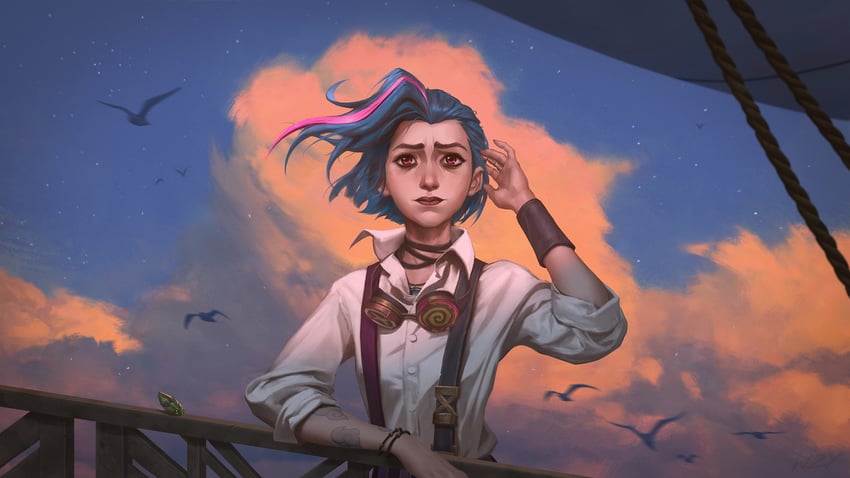 jinx (league of legends and 1 more) drawn by wzy_art