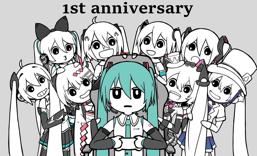 hatsune miku and magical mirai miku (vocaloid and 2 more) drawn by rennkurusu
