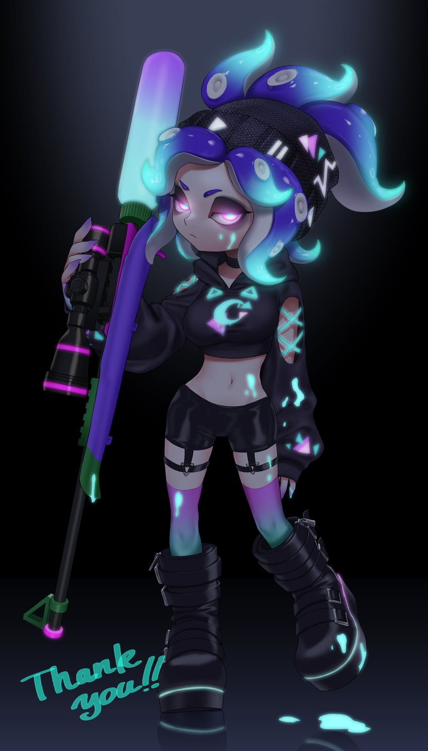 octoling player character and octoling girl (splatoon) drawn by puchiman