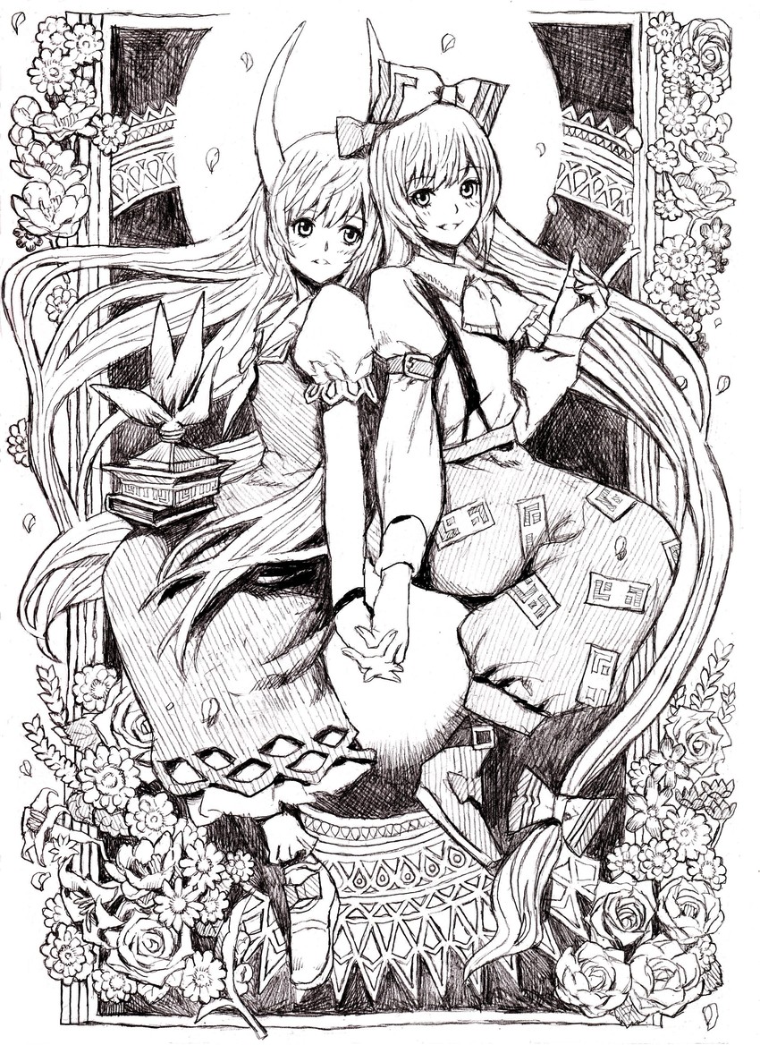 fujiwara no mokou, kamishirasawa keine, and ex-keine (touhou) drawn by nobita_(makoto7060355)