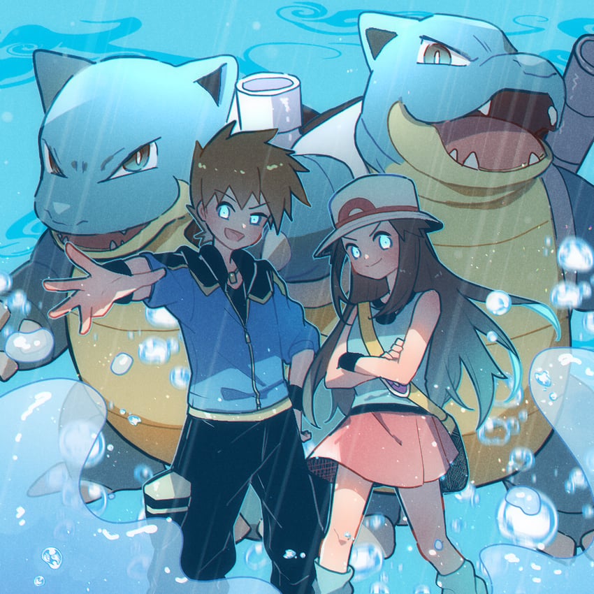 blue oak, leaf, and blastoise (pokemon and 2 more) drawn by maccha_pamocute