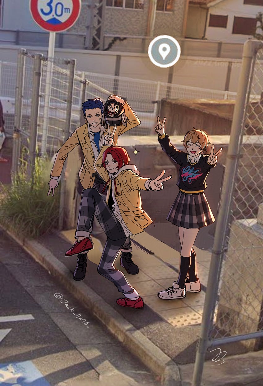 kamishiro nagisa, arai motoha, kanou shun, and lufel (persona and 2 more) drawn by jack_7274