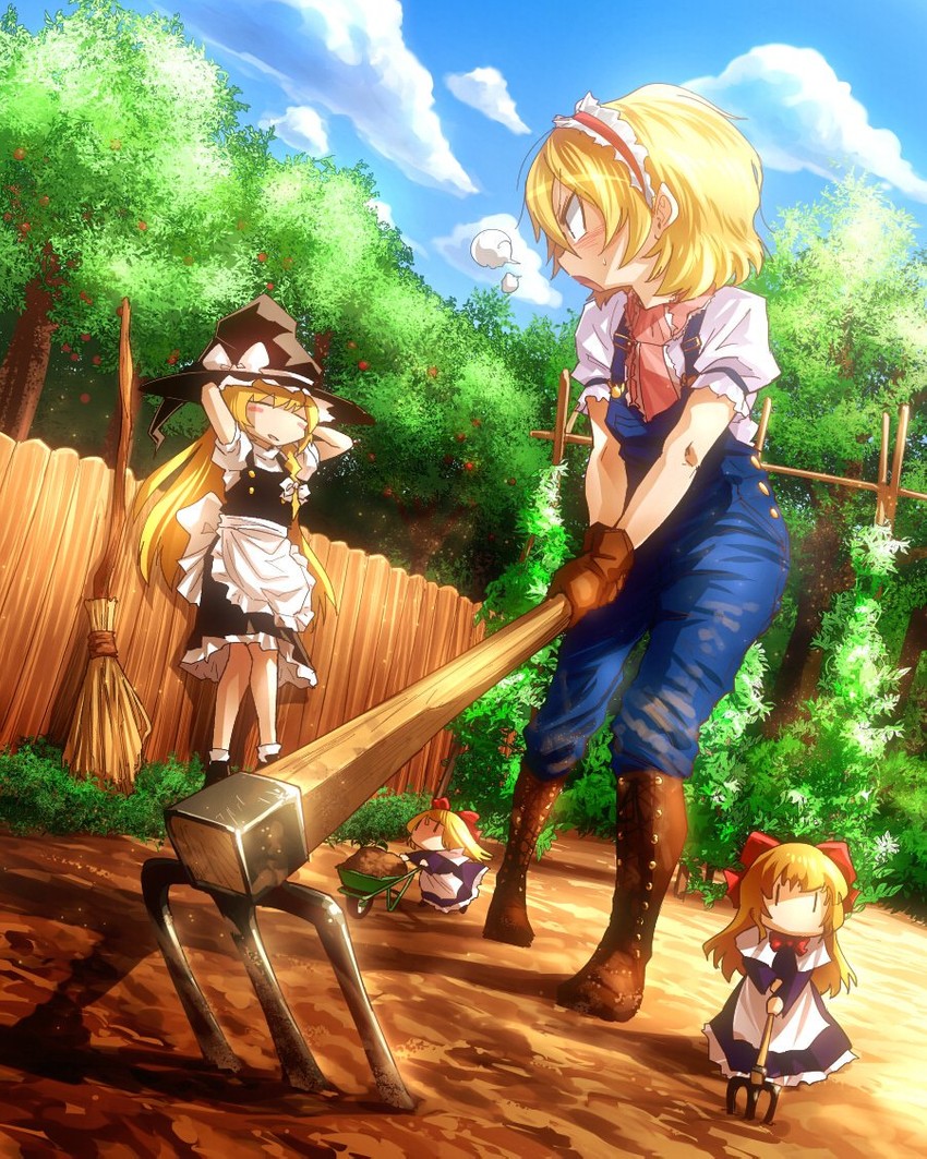 kirisame marisa, alice margatroid, and shanghai doll (touhou) drawn by shimizu_pem
