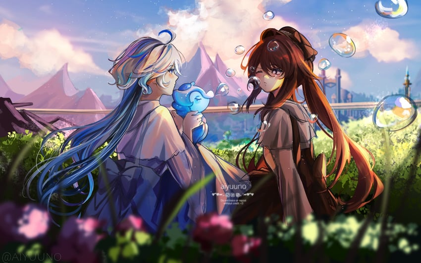 hu tao and furina (genshin impact) drawn by aisaka_yunoha_(artist)