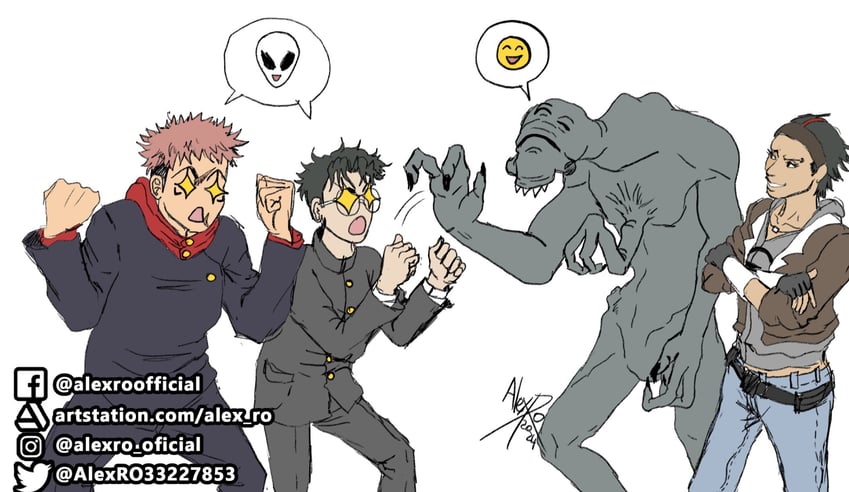 itadori yuuji, takakura ken, and alyx vance (jujutsu kaisen and 3 more) drawn by alexro33227853
