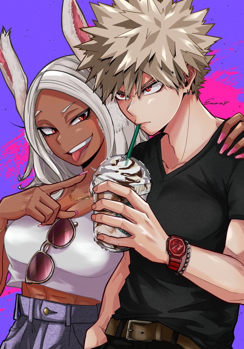 mirko and bakugou katsuki (boku no hero academia) drawn by esora-arts