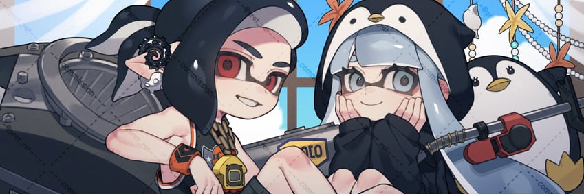 inkling player character, inkling girl, and inkling boy (splatoon) drawn by prat_rat