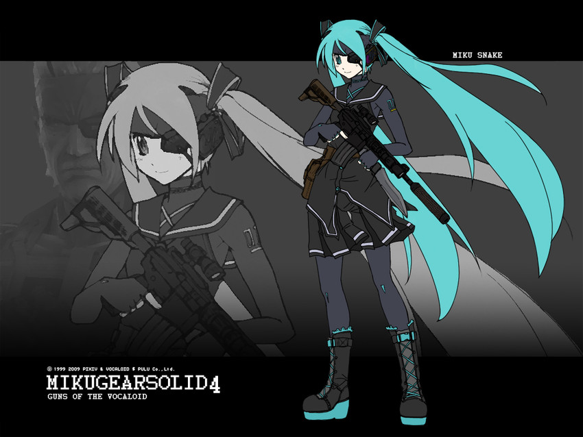 hatsune miku and old snake (vocaloid and 2 more) drawn by aipulu