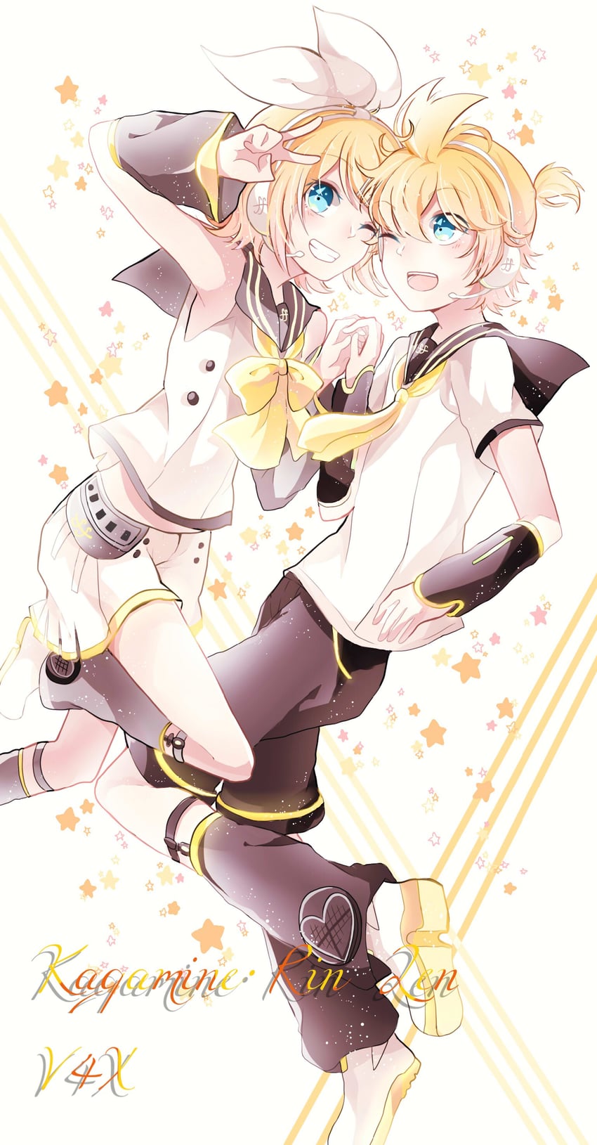 kagamine rin and kagamine len (vocaloid) drawn by azure-aoi-