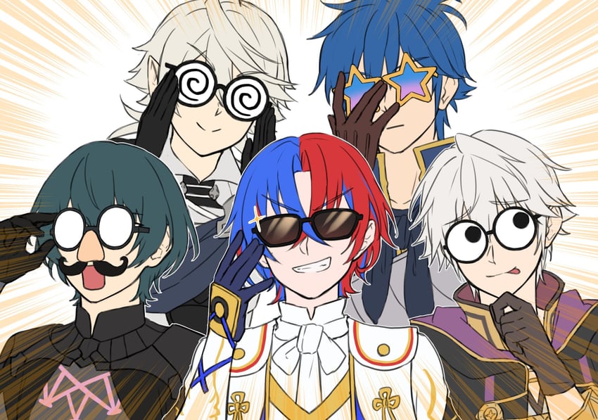 male byleth, male robin, male corrin, male alear, and male kris (fire emblem and 6 more) drawn by zuzu_(ywpd8853)