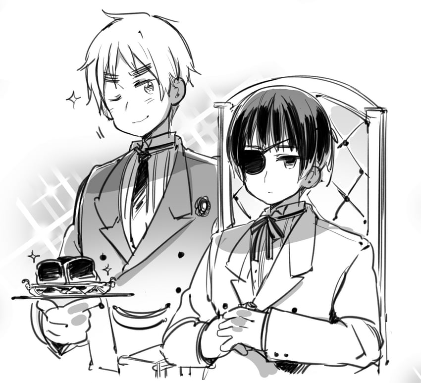 united kingdom, japan, ciel phantomhive, and sebastian michaelis (axis powers hetalia and 1 more) drawn by cioccolatodorima