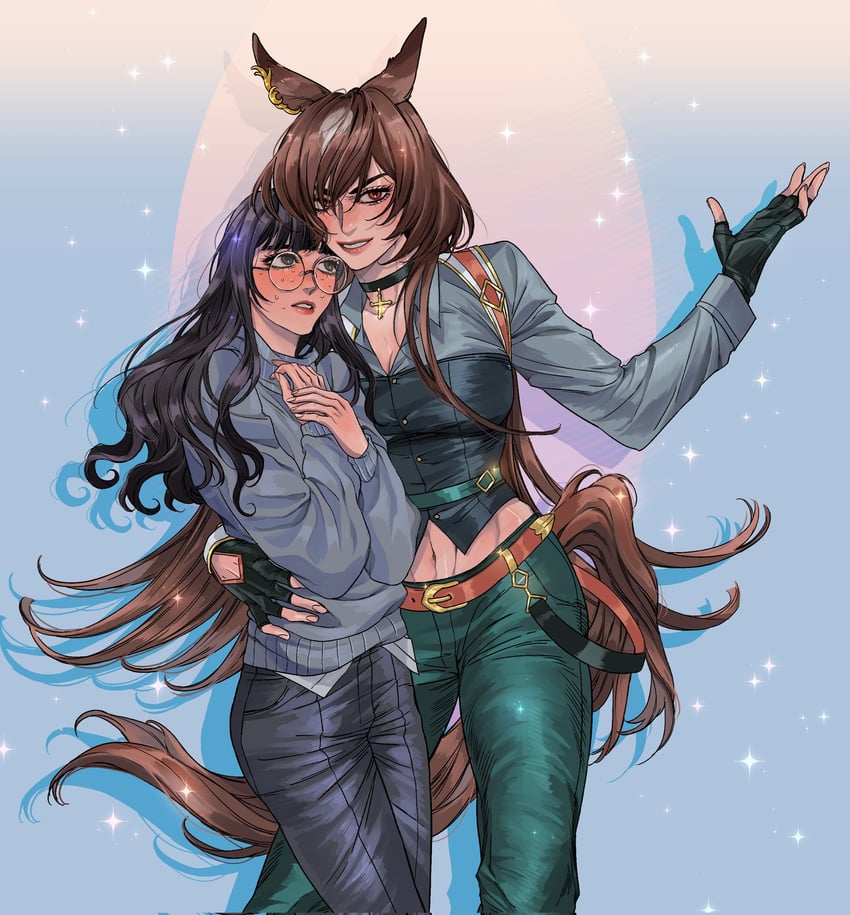 trainer, sirius symboli, female trainer, and akira (umamusume) drawn by pinkteest