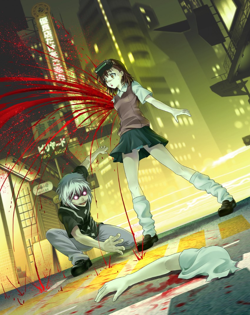 accelerator and misaka imouto (toaru majutsu no index and 1 more) drawn by denhijou_niki