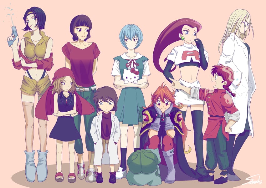 ayanami rei, ranma-chan, jessie, bulbasaur, lina inverse, and 7 more (pokemon and 10 more) drawn by sooma4869