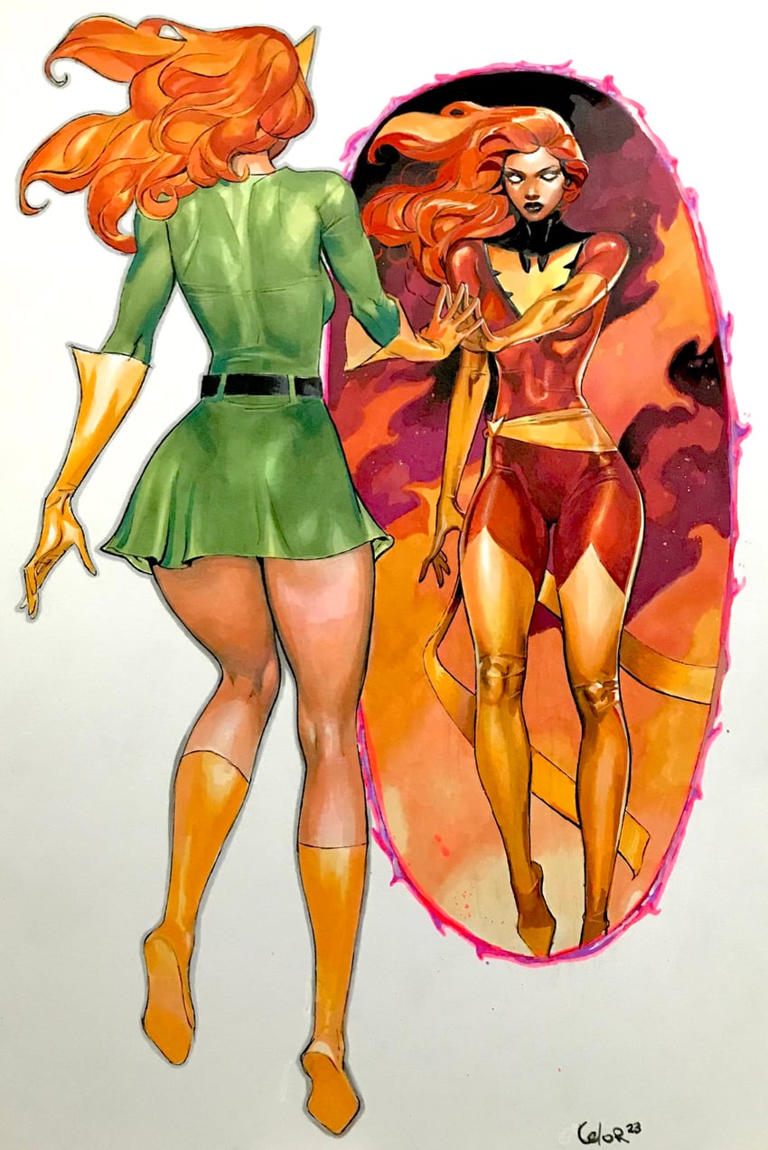 jean grey, phoenix, and marvel girl (marvel and 1 more) drawn by artofcelor