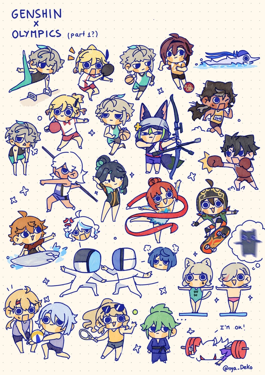 furina, tartaglia, nilou, alhaitham, neuvillette, and 16 more (genshin impact and 2 more) drawn by nya_deko