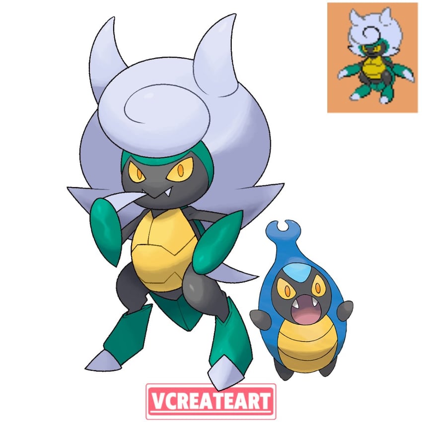 karrablast and kaburion (pokemon and 1 more) drawn by vcreateart