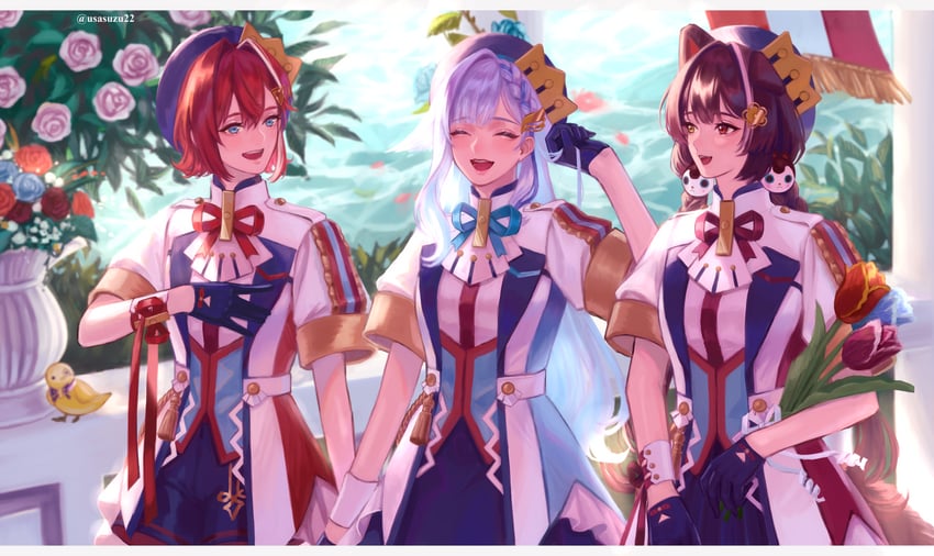 lize helesta, inui toko, and sebastian piyodore (nijisanji) drawn by usasuzu