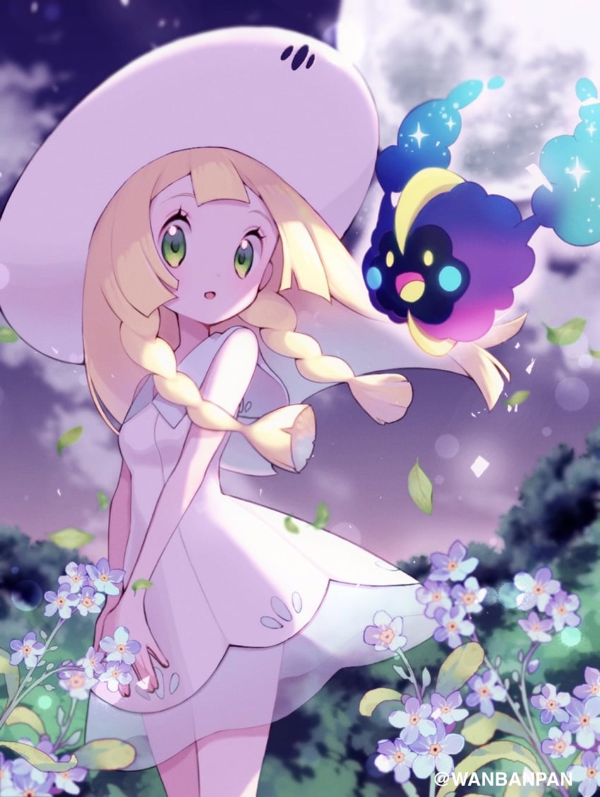 lillie and cosmog (pokemon and 1 more) drawn by wanbanpan