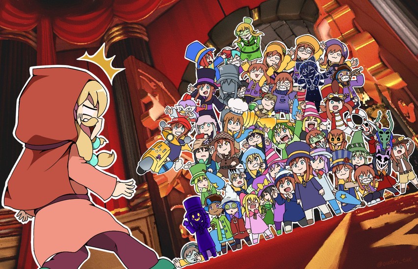 hat kid, bow kid, and mustache girl (a hat in time and 1 more) drawn by oudon_tue