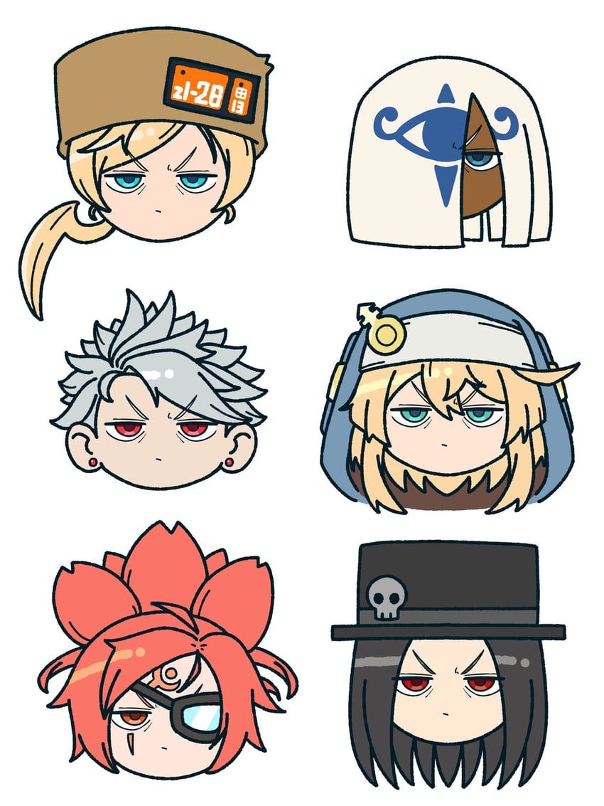 bridget, baiken, millia rage, testament, chipp zanuff, and 1 more (guilty gear and 1 more) drawn by nirade44