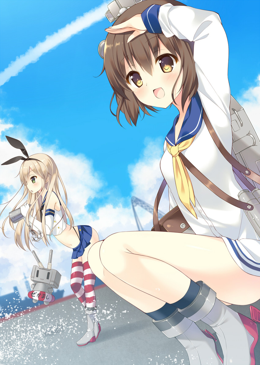 shimakaze, yukikaze, and rensouhou-chan (kantai collection) drawn by bekotarou