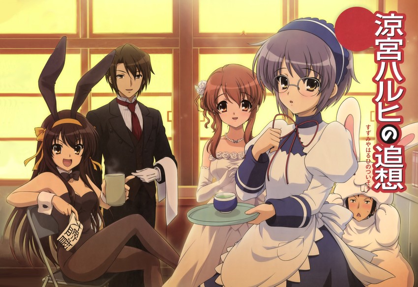 suzumiya haruhi, nagato yuki, asahina mikuru, kyon, and koizumi itsuki (suzumiya haruhi no yuuutsu and 2 more) drawn by kinako_hiro