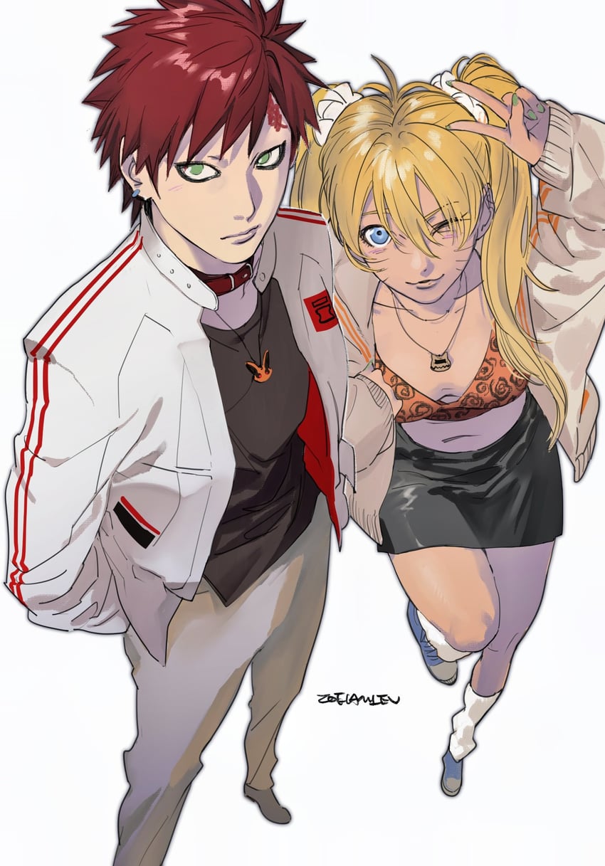 uzumaki naruto, naruko, and gaara (naruto and 1 more) drawn by zoelamlev33