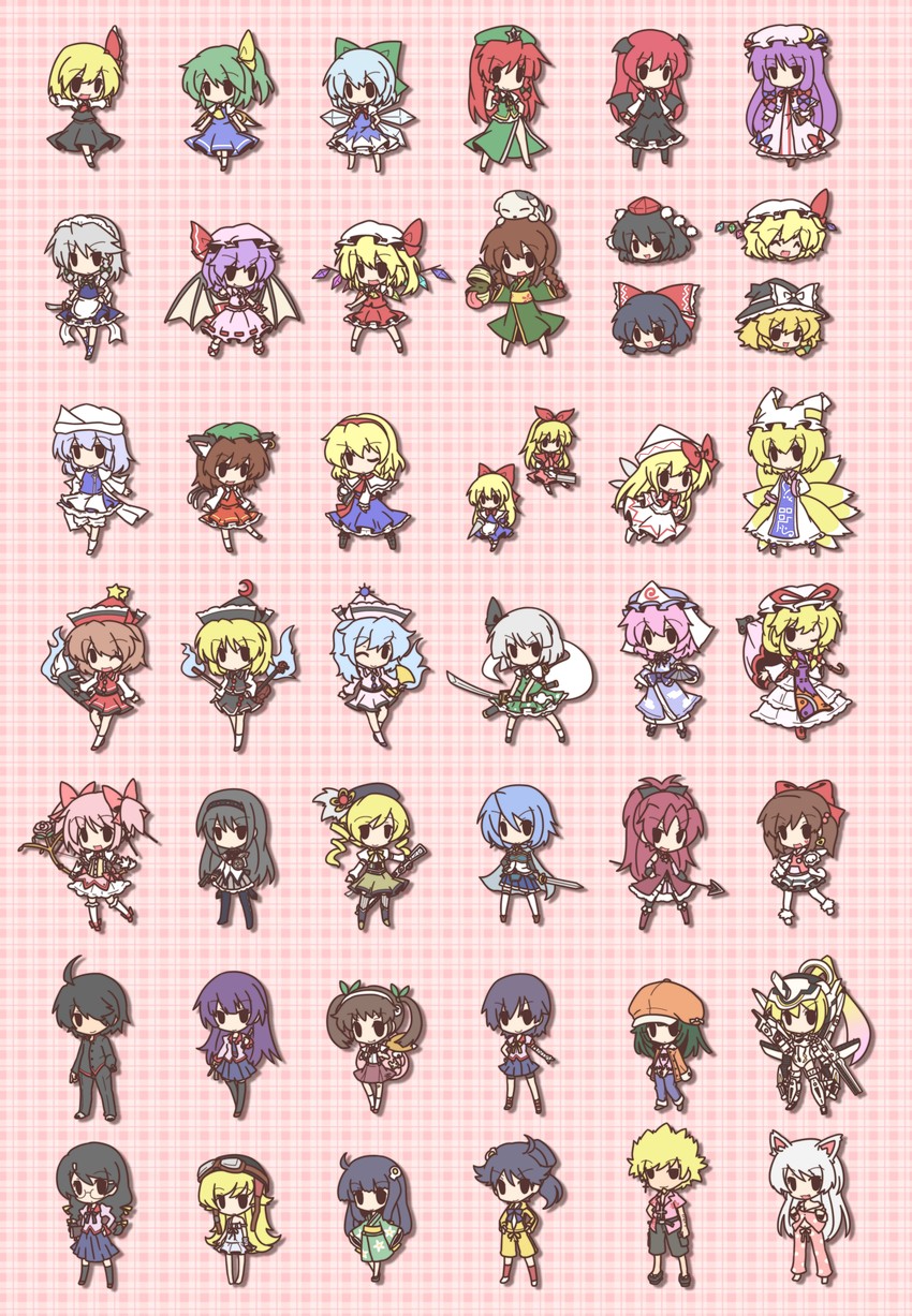 hakurei reimu, kirisame marisa, remilia scarlet, flandre scarlet, izayoi sakuya, and 35 more (touhou and 7 more) drawn by fushigi_ebi