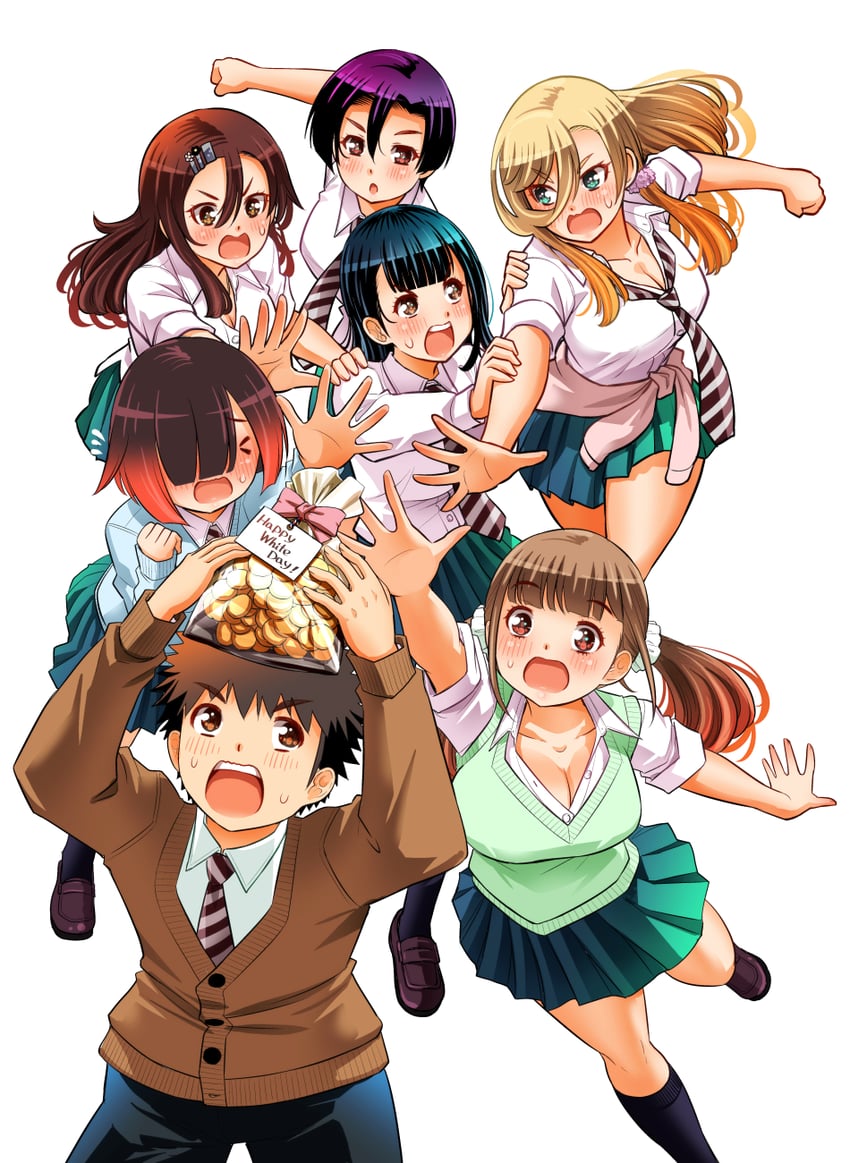 kuzuryuu hanako, ushigome yuna, takae kasumi, saotome hodaka, tsuruhashi madoka, and 2 more (yankee jk kuzuhana-chan) drawn by sogabe_toshinori