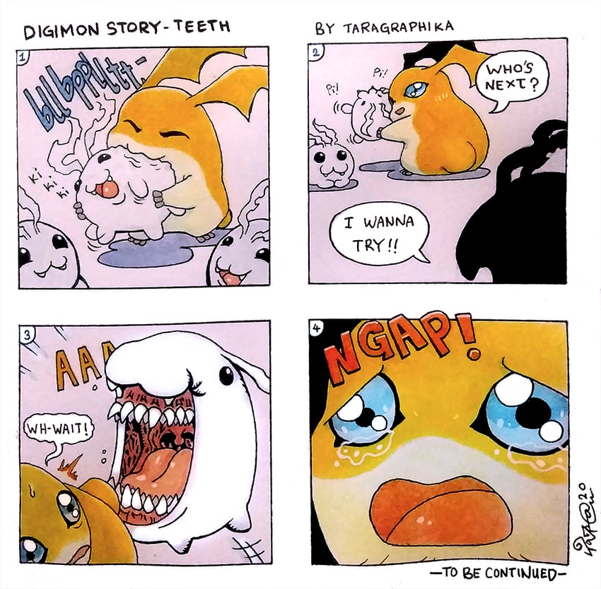 patamon and tokomon (digimon) drawn by taragraphika