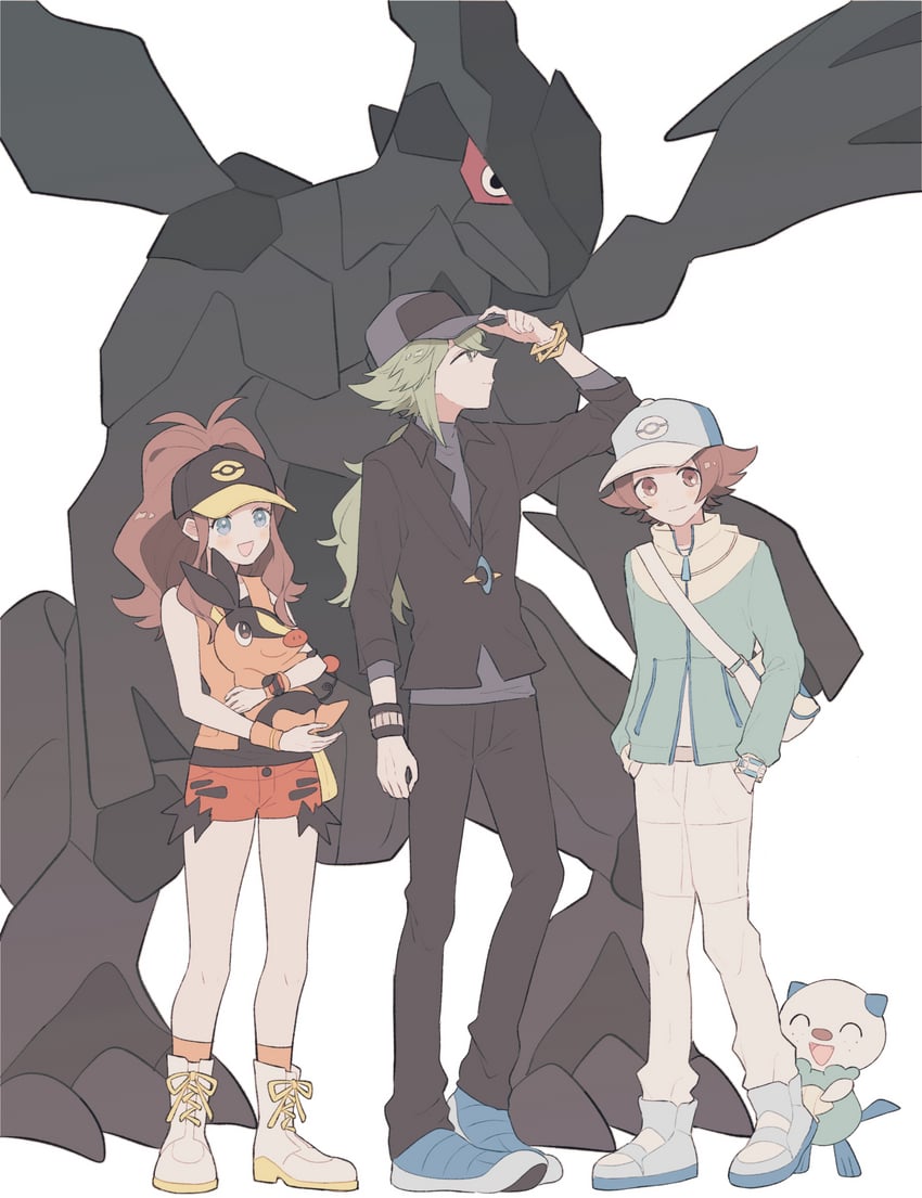 hilda, hilbert, n, oshawott, tepig, and 1 more (pokemon and 1 more) drawn by ririco_(gnsn)