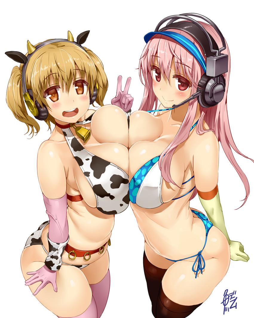 nitta minami, super sonico, oikawa shizuku, and super pochaco (idolmaster and 2 more) drawn by uo_denim