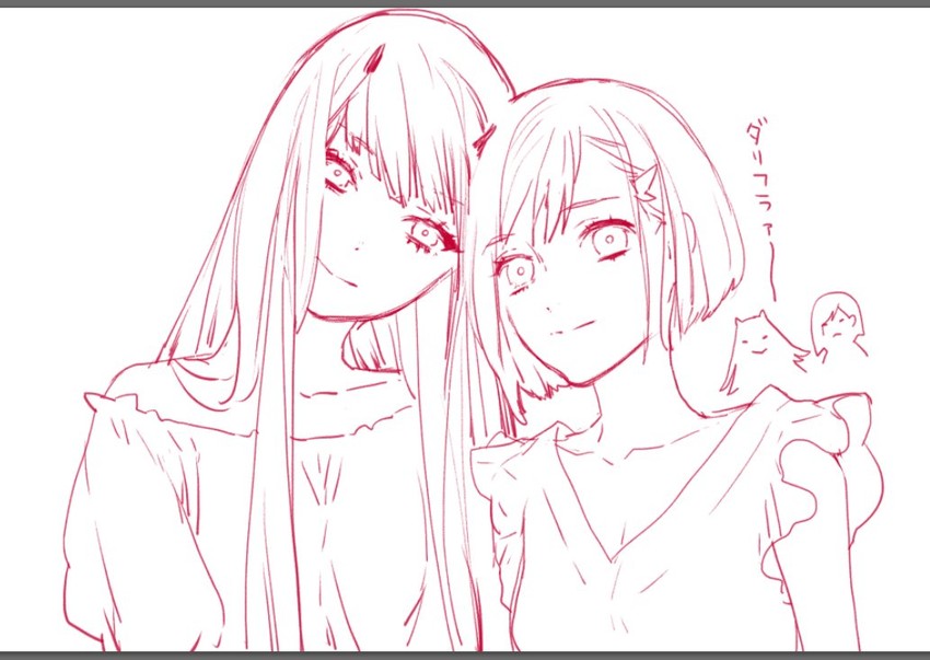 zero two and ichigo (darling in the franxx) drawn by npn
