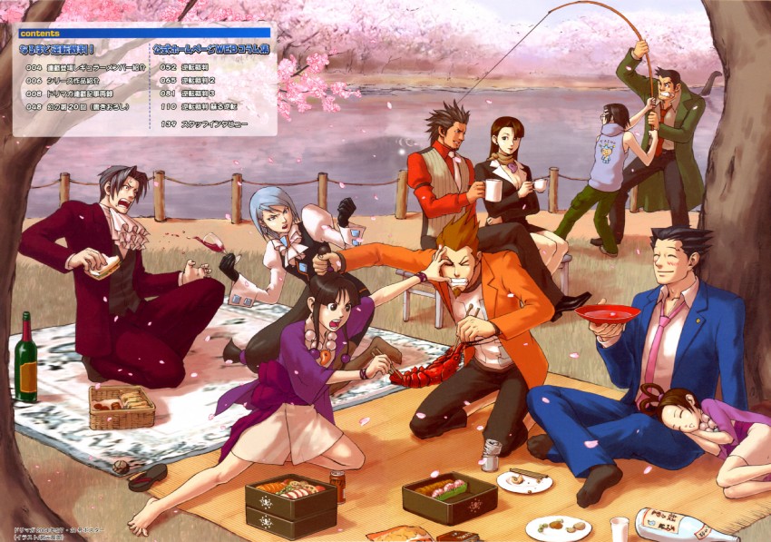 phoenix wright, miles edgeworth, maya fey, franziska von karma, dick gumshoe, and 5 more (ace attorney and 1 more) drawn by edaki_shin'ya