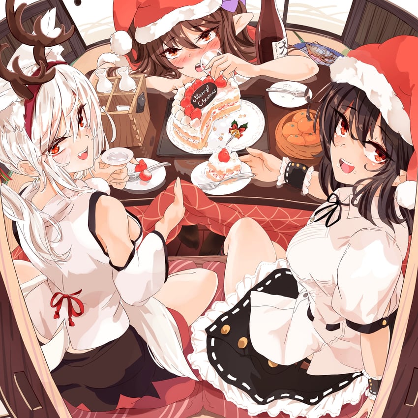 shameimaru aya, inubashiri momiji, and himekaidou hatate (touhou) drawn by kagami_toufu