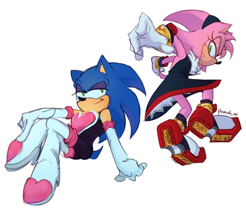 sonic the hedgehog, shadow the hedgehog, amy rose, and rouge the bat (sonic) drawn by canela_art