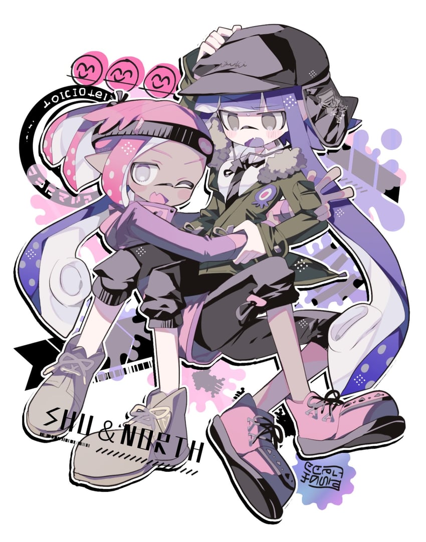 inkling player character, inkling girl, and inkling boy (splatoon) drawn by 1k0tk