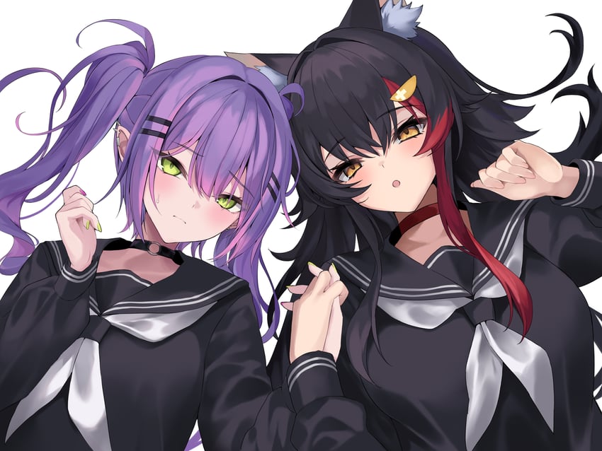 tokoyami towa and ookami mio (hololive) drawn by argule0901