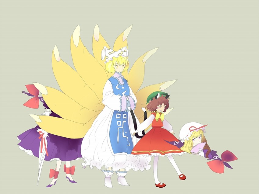 yakumo yukari, yakumo ran, and chen (touhou) drawn by cyclo