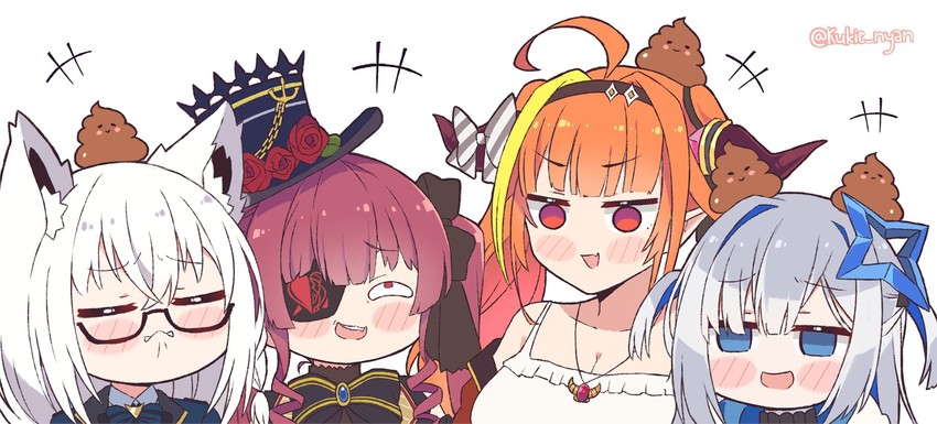 houshou marine, shirakami fubuki, amane kanata, and kiryu coco (hololive) drawn by kukie-nyan
