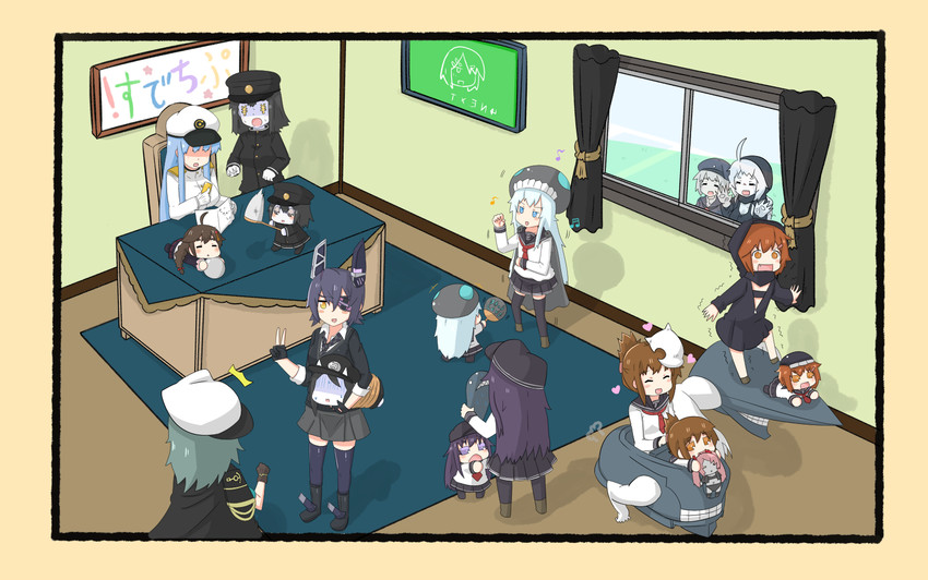 hibiki, shigure, inazuma, tenryuu, ikazuchi, and 14 more (kantai collection) drawn by yuureidoushi_(yuurei6214)