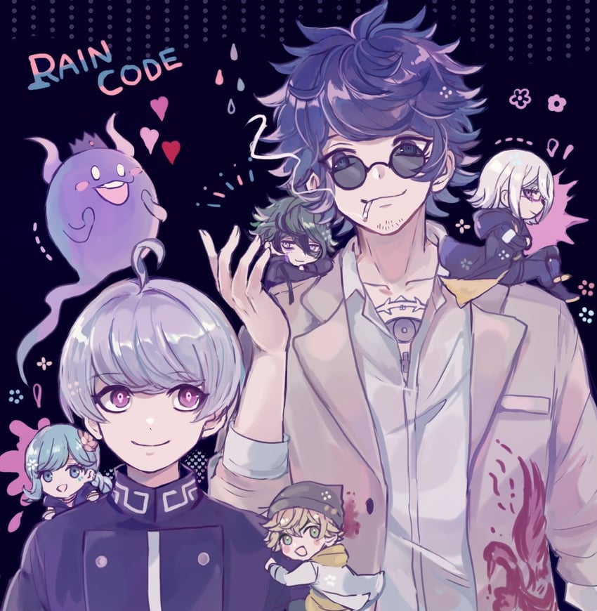 yuma kokohead, shinigami, halara nightmare, vivia twilight, desuhiko thunderbolt, and 2 more (master detective archives: rain code) drawn by shiina_kimagure